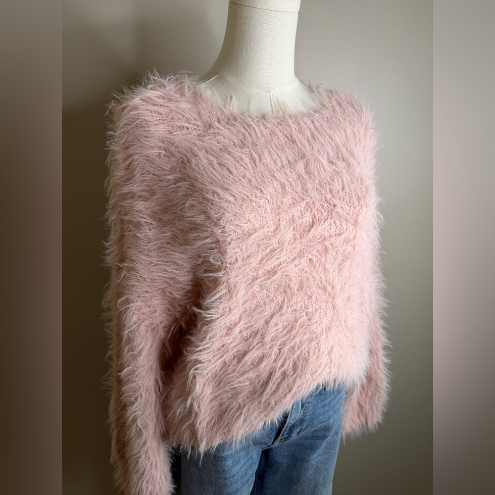 *BOUTIQUE* Cozy Pink Fuzzy Knit Sweater - Soft Shag Pullover